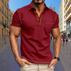 summer men's short sleeve polo shirt 2024 new pocket lapel top, breathable polyester casual men's polo shirt for daily wear