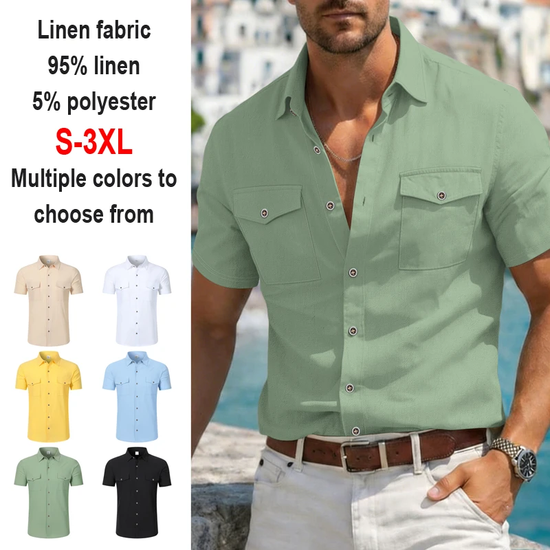 men's linen casual short sleeve shirt lapel collar button lightweight breathable summer daily beach vacation work shirt for men men's linen casual short sleeve shirt lapel collar button lightweight breathable summer daily beach vacation work shirt for men